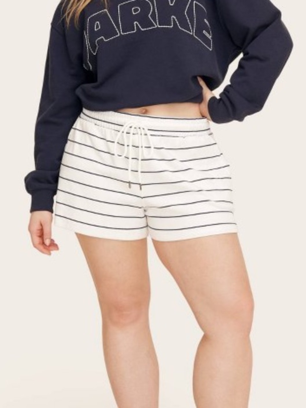 💗 Parke x Target Women’s High-Rise Drawstring Knit Shorts Navy Blue Striped XS